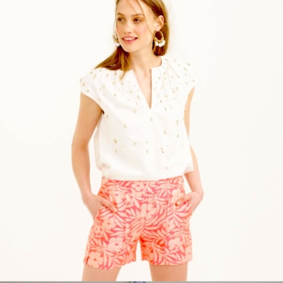 J. CREW Women’s Tropical Print Elastic Waist Shorts Floral Pattern Size 8 - Picture 1 of 5